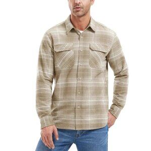 Frye Men's M Beige & White Plaid Button-Up Cotton Flannel Shirt L1339